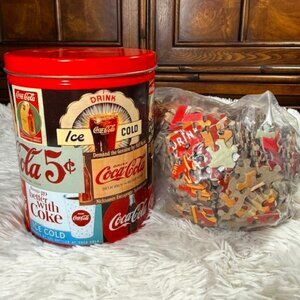 NWOT Vintage Signs Coca-Cola Cylinder Tin with Puzzle